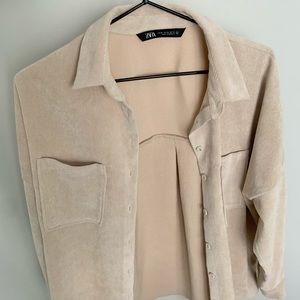 Zara Cream Oversized Corduroy Button-Up Shirt